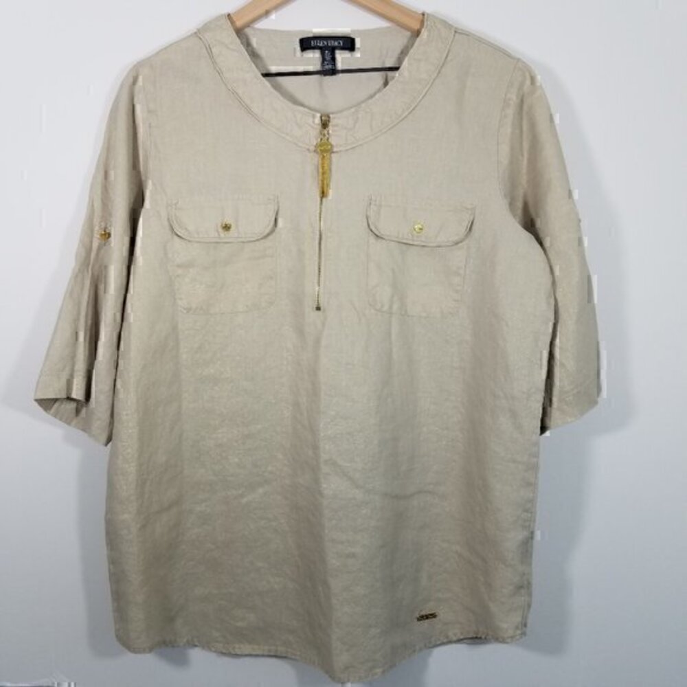 Ellen Tracy Gold Linen Shirt Size L